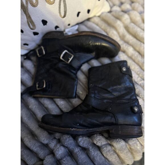 8 frye veronica black leather moto biker boot-bootie - Picture 7 of 12